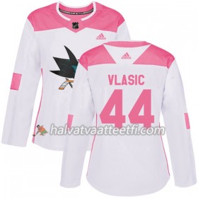 Naisten NHL San Jose Sharks Pelipaita Marc-Edouard Vlasic 44 Adidas 2017-2018 Valkoinen Vaaleanpunainen Fashion Authentic